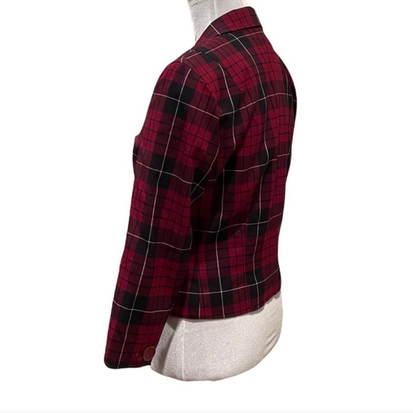 The Limited tartan plaid print button front red black blazer 3/4 sleeve size 6 - Picture 5 of 11